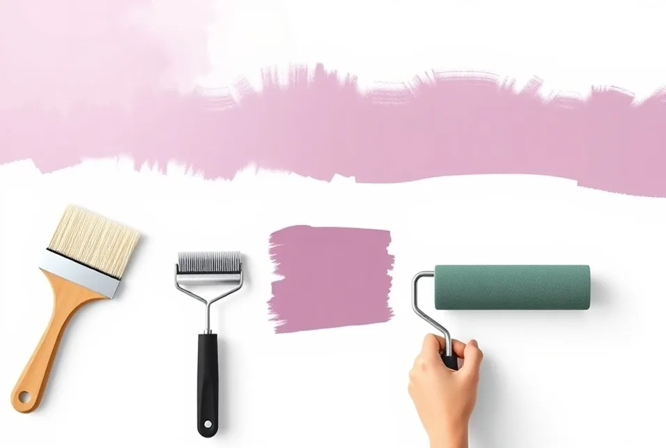 Outils de peinture disposés dans l'ordre des étapes du chantier