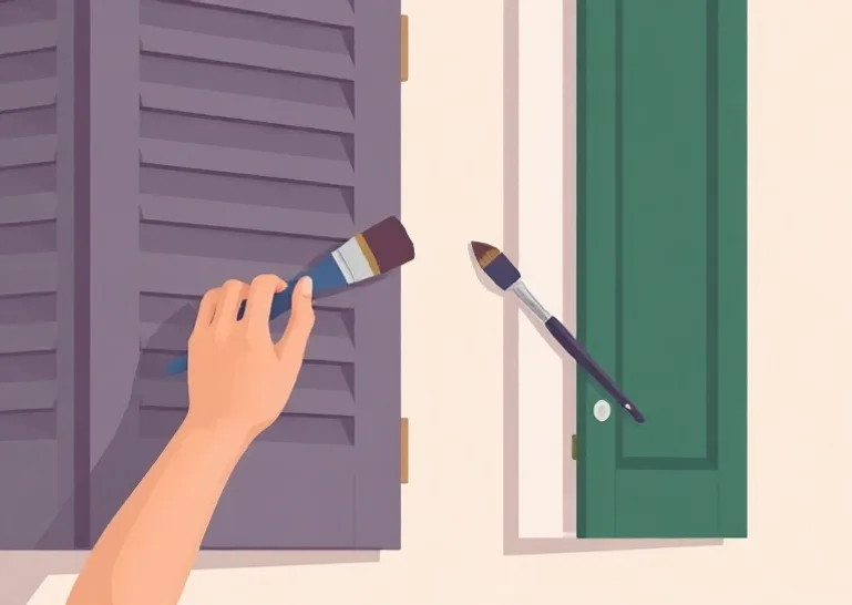 Mise en peinture au pinceau de volets et d'encadrements en bois