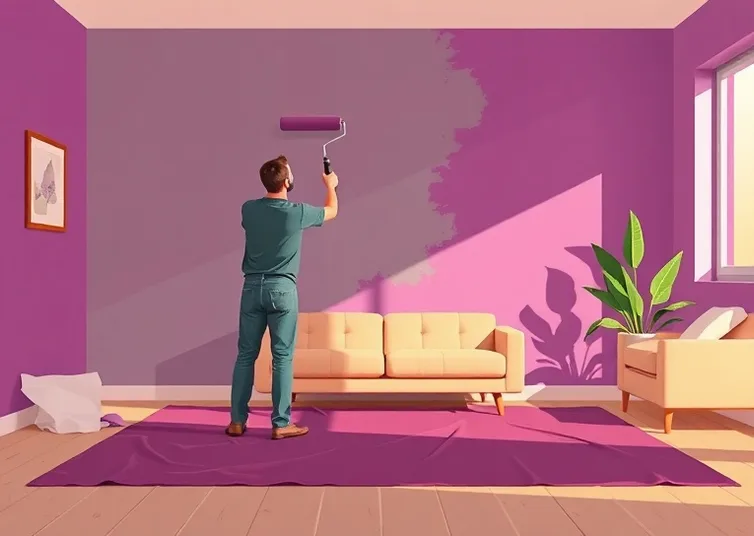 Peintre appliquant la peinture au rouleau sur un mur de salon