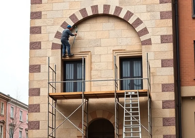 Ravalement de façade en pierre, nettoyage et application d'enduit